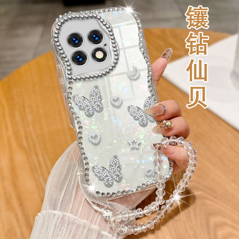 奶油纹镶钻贝壳，不掉钻，不发黄