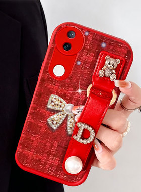 2026红色新年布艺小香风适用vivoS20手机壳毛绒10防摔9针织S16本命年S18/2026年T2高级感S5秋冬S18e过年S6