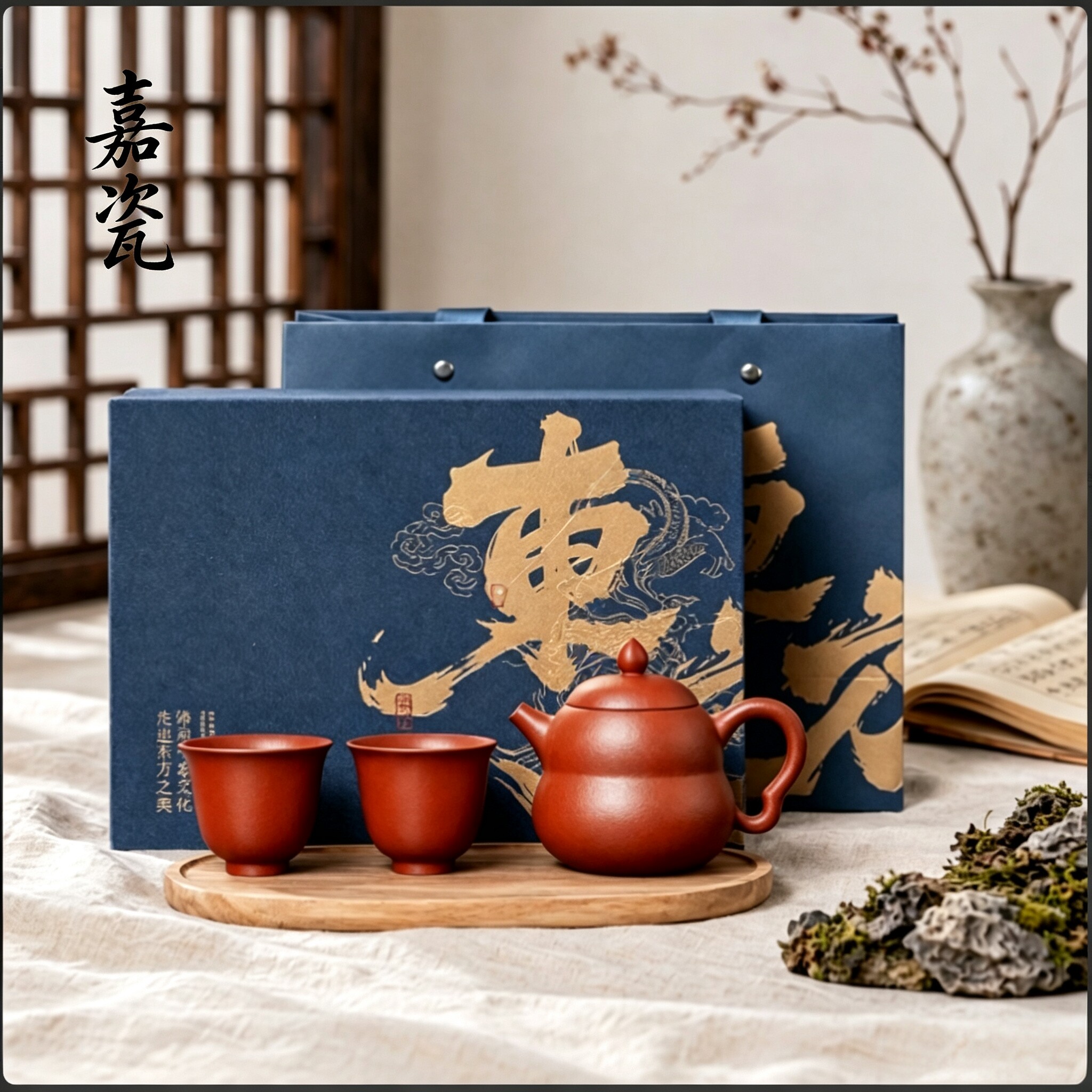 中式紫砂御龙东方朱泥葫芦壶舍予对杯家用功夫茶具礼盒装茶具套组