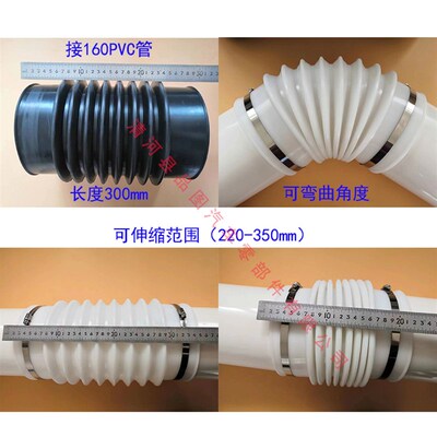 75 110 160 200橡胶管PVC管轮船桥梁排水下水管波纹管软接头连接