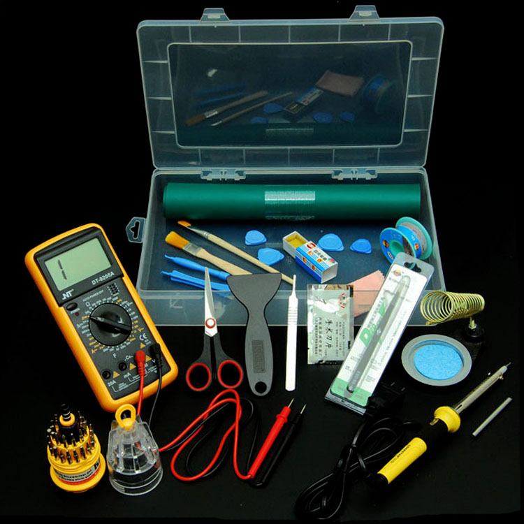 电烙铁 万用表 元件盒 松香焊锡丝 螺丝批 台垫 镊子 剪刀刻刀
