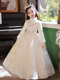 定制高端轻奢小众儿童礼服冬天加绒加厚女孩花童婚礼公主裙钢琴演