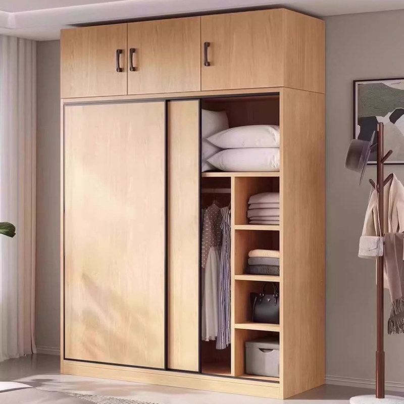 伊琦美全实木衣柜家用卧室推拉门出租房原木定制简易组装新款儿童