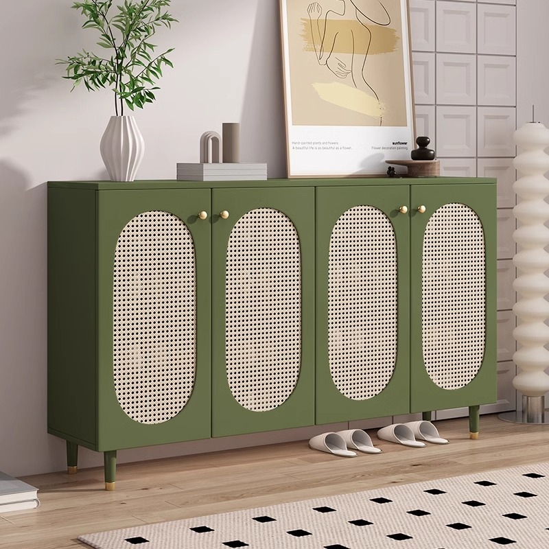 豪厦藤编鞋柜家用门口大容量入户储物柜靠墙玄关柜一体轻奢门厅