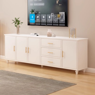 百思宜实木电视柜现代简约家用客厅高柜收纳柜北欧白色储物柜子靠