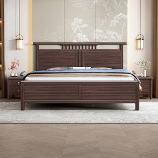 丽巢新中式乌金木实木床主卧室1.8米双人婚床现代中式高箱收纳床