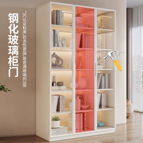 阳漫 Книжный шкаф для гостиной в кремовом стиле, встроенный в стену, с верхним освещением, роскошный современный люкс со стеклянной дверью