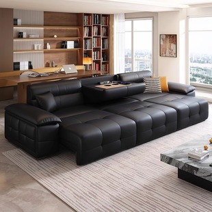 顾菲意式 覆古头层真皮沙发客厅现代可调节电动伸缩两用直排沙发床