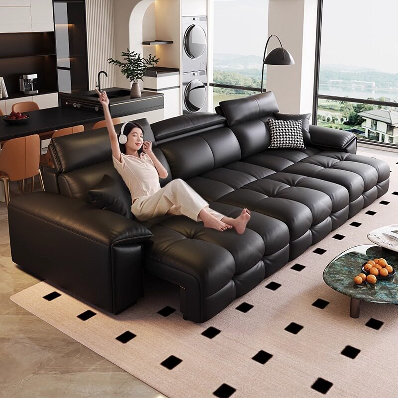 顾菲意式真皮电动沙发简约现代客厅多功能伸缩两用直排三人沙发床