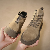 马丁靴男高帮英伦风春秋工装 靴真皮冬季 加绒内增高中帮短靴皮靴潮