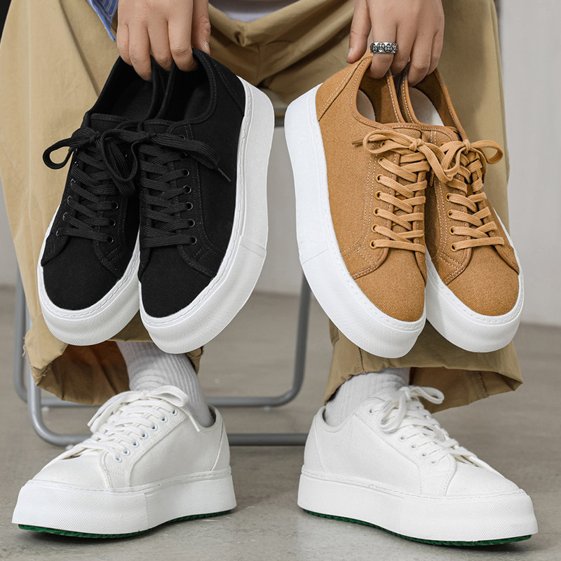 日系简约休闲鞋2025夏季男鞋厚底增高板鞋春秋透气布鞋百搭帆布鞋