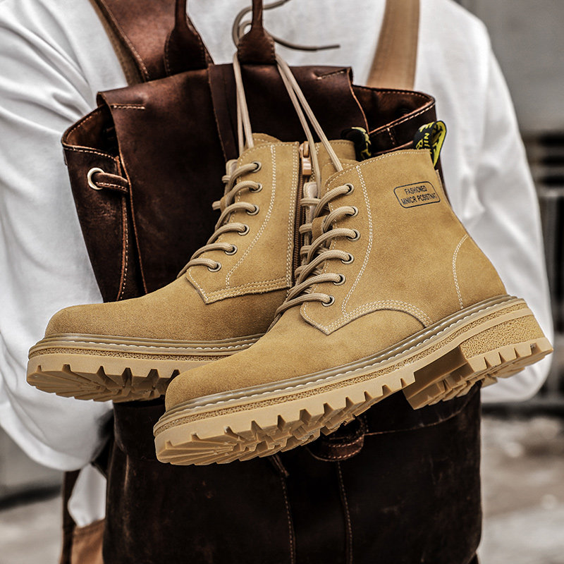 马丁靴男款侧拉链复古高帮鞋男反绒牛皮男靴子潮英伦风工装大黄靴