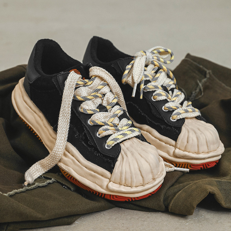 2022新款小众个性贝壳头溶解鞋男真皮厚底板鞋情侣潮增高运动鞋子