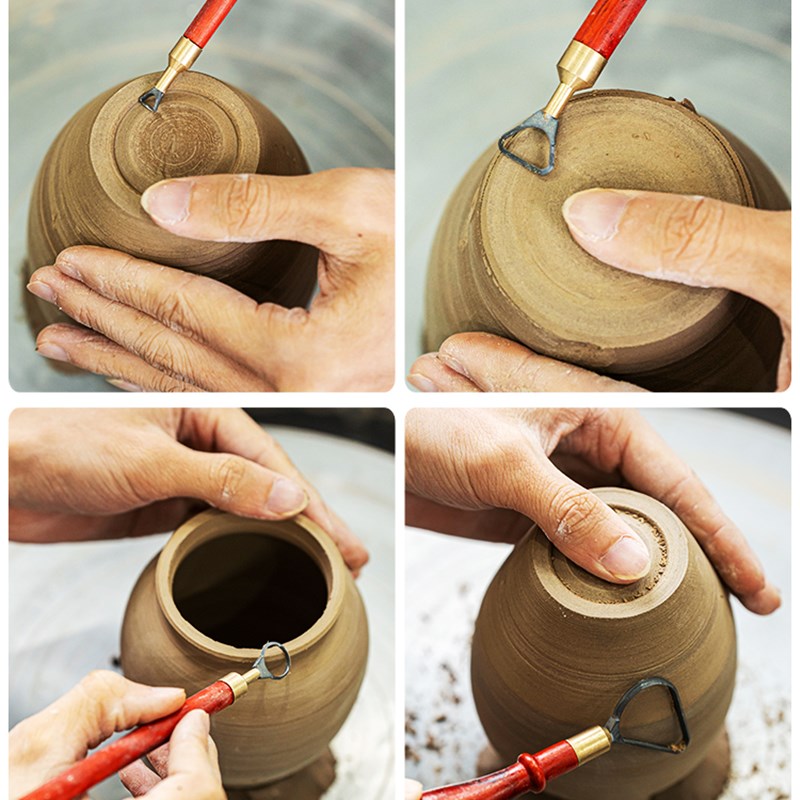 水流星陶艺工具泥塑刮坯修坯工具肌理环形刀红花梨U钨钢双头修坯