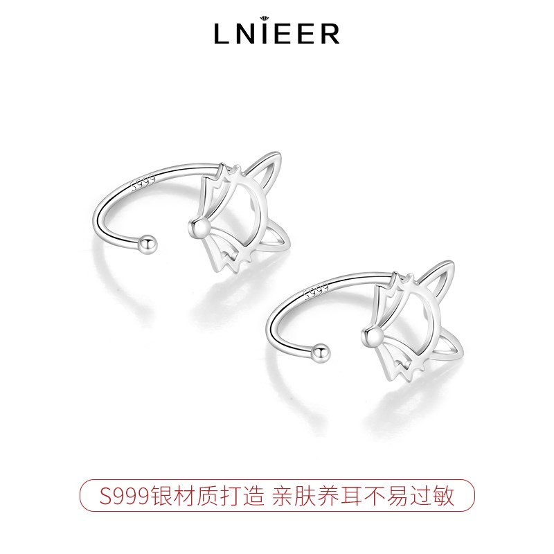 S999纯银狐狸耳圈女小众设计感耳钉养耳洞耳环2025W年新款纯银耳