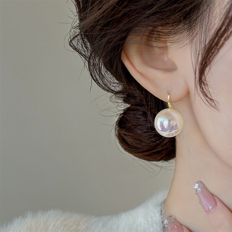 施家人鱼姬珍珠耳环女高级感小灯z泡耳饰2025新款爆款气质纯银耳