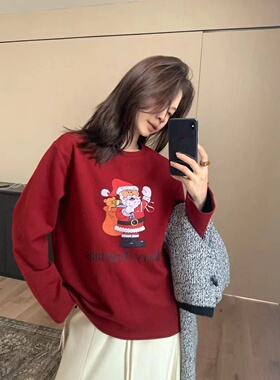 一勺甜 hers圣诞限定～新年红休闲圣诞老人长袖T恤女秋冬  92694#
