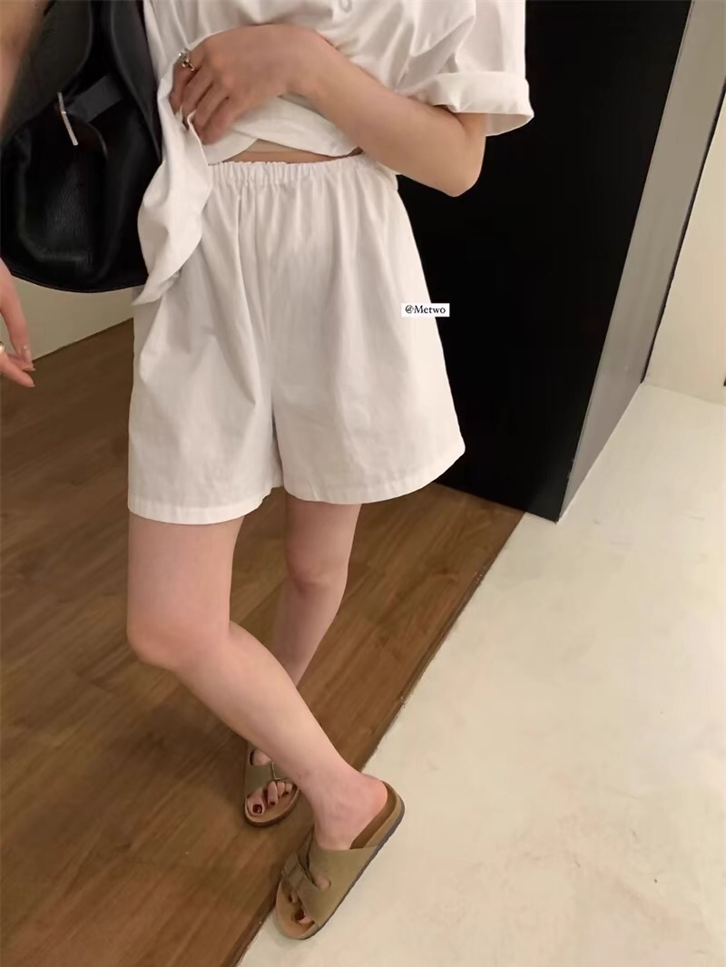 METWO白色短裤女2024夏季新款薄款高腰显瘦百搭纯色宽松短裤08282