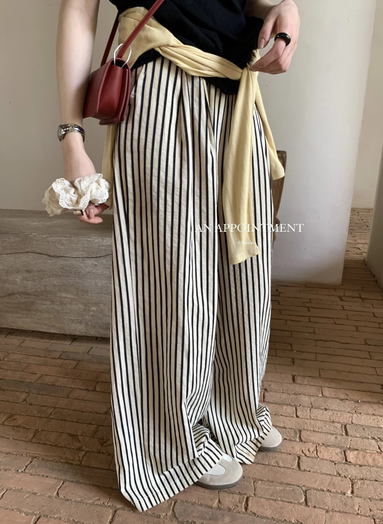 METWO条纹裤显瘦休闲裤女9378夏季新款松弛感显瘦直筒阔腿裤长裤