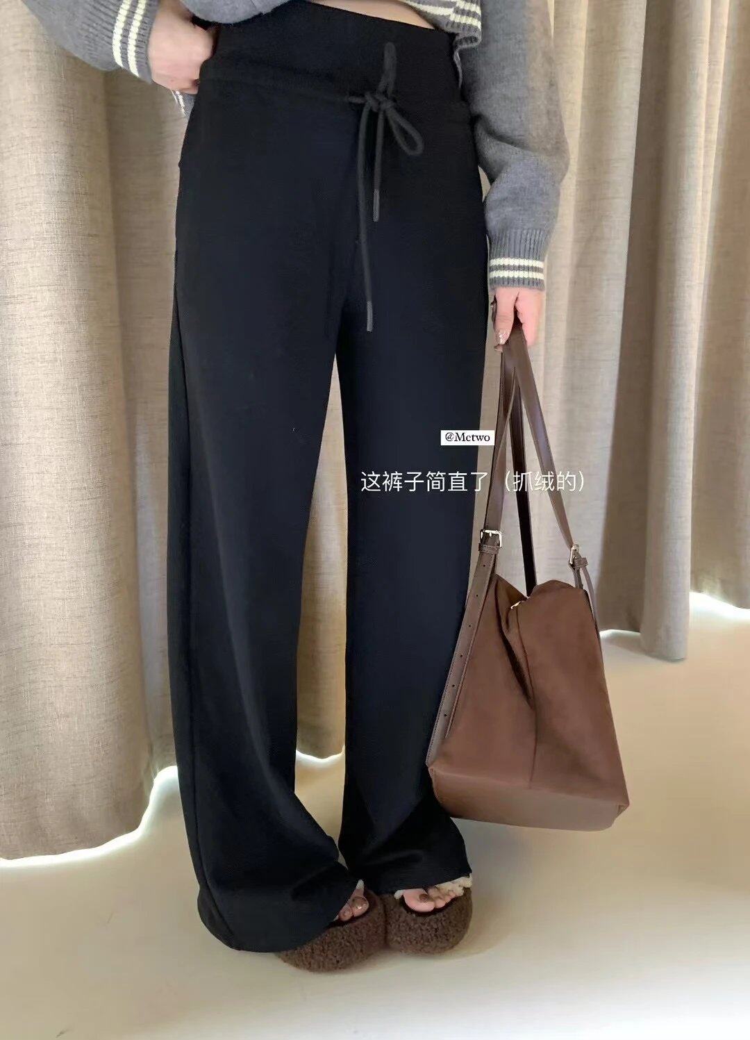 一勺甜大长腿高腰慵懒卫裤阔腿裤