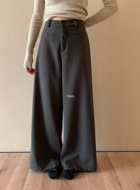 一勺甜 hers韩标！简约百搭通勤磨毛毛呢西裤女休闲阔腿裤92540