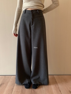 一勺甜 hers韩标!简约百搭通勤磨毛毛呢西裤女休闲阔腿裤92540
