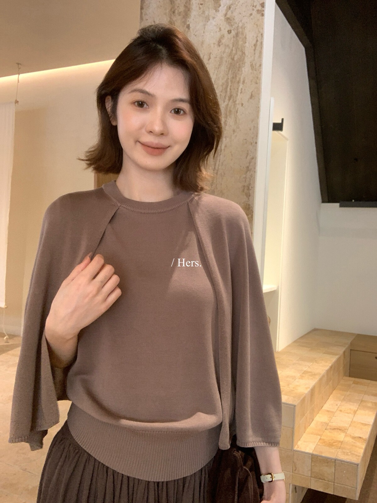 Hers小设计披肩针织衫斗篷上衣女