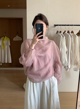 26年早春【Hers】韩系简约日常设计感真两件系带气质小衫女 80333