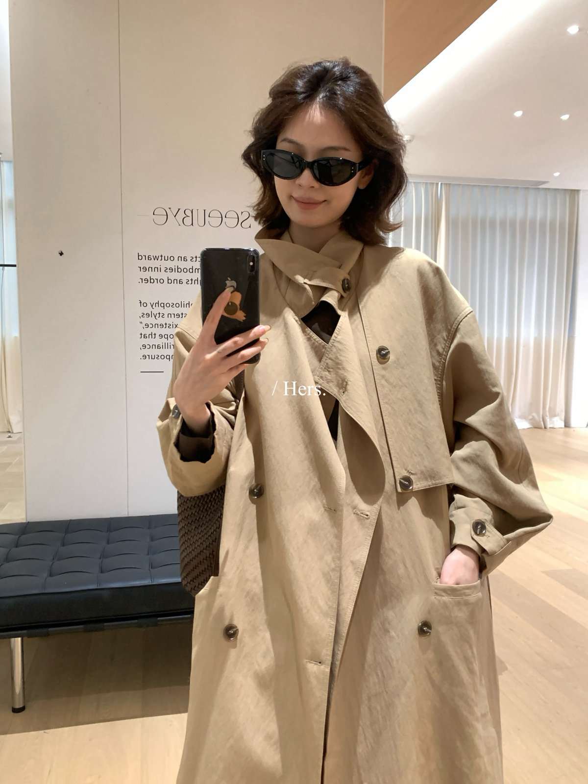 Hers翻领经典复古立领长款风衣