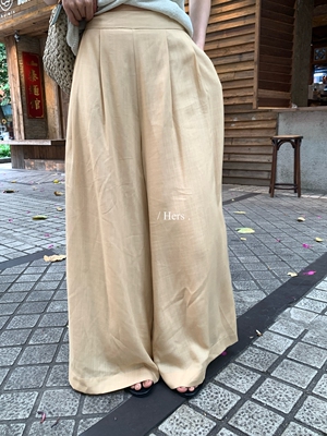 6色双压褶淡人感飘飘休闲裤女