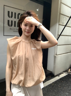 METWO 气质别致捏褶设计花苞无袖小衫女 夏季法式减龄衬衫20709