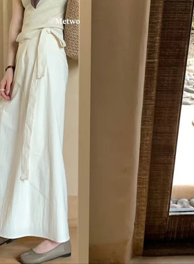 METWO一片式白色绑带设计半身裙女2025春季8607 时髦高腰休闲长裙