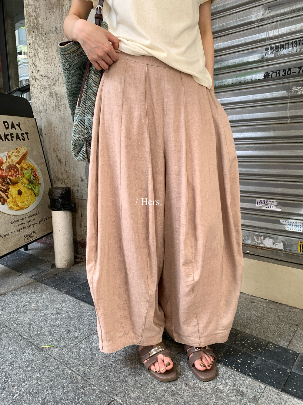 Hers麻料懒人舒适溜弯休闲裤女