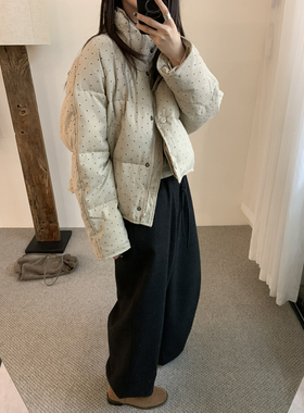 METWO 国际50白鸭绒羽绒服女短款2025冬韩系波点宽松保暖外套9104