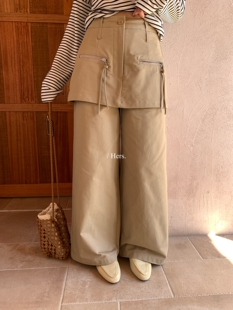 口袋屁帘直筒阔腿裤 韩系设计感休闲工装 女80188 Hers 26年早春