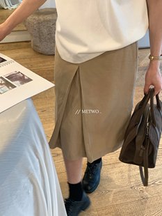 高腰显瘦A字半身裙 卡其色天丝麻中裙五分裙女2025秋季 METWO 8843
