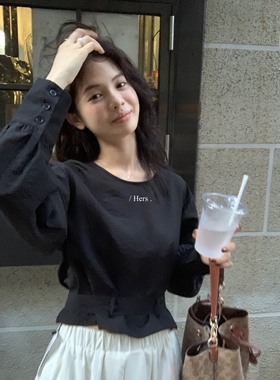 一勺甜 hers设计感绑带收腰短款小衫女2025秋季宽松衬衫上衣92148