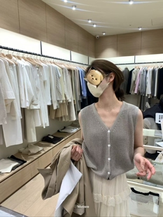 METWO 8075#韩代小贵！苎麻编织V领马甲镂空背心针织衫叠穿内搭