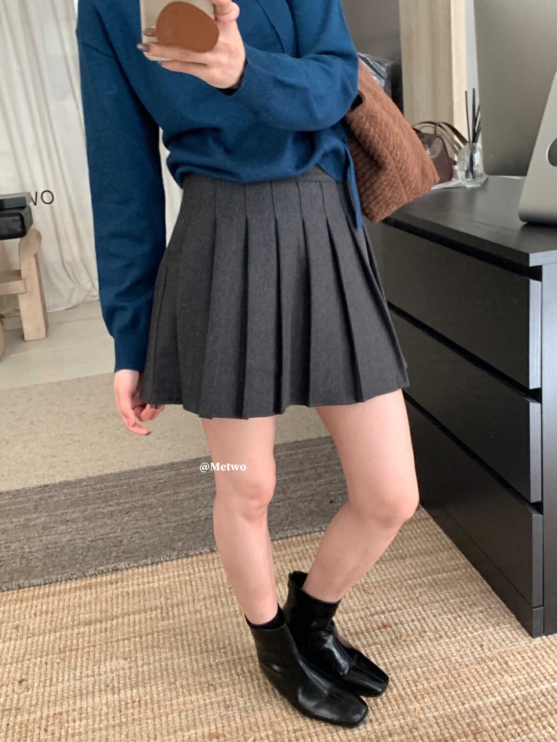 METWO百搭神裙百褶裙女 2024秋冬韩系毛呢高腰a字短裙半身裙10169