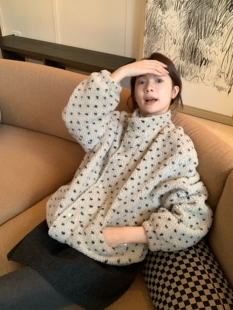 一勺甜 hers通勤ins感波点毛毛立领短外套女2025冬立领棉服92594