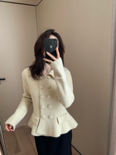 一勺甜 hers法式气质Polo领小香保暖毛衣女冬季针织开衫92808#