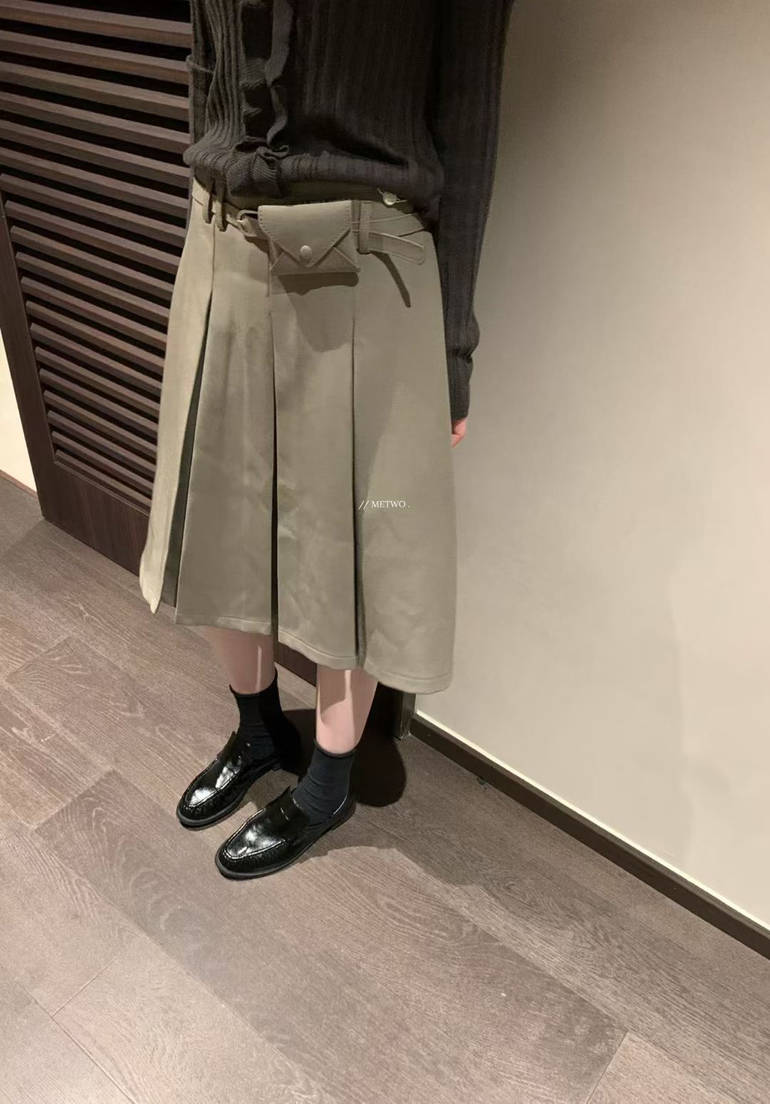 METWO 9033#包包百褶半身裙女2025秋季高腰显瘦A字防走光短裙