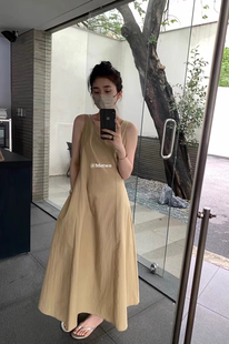 METWO卡其麻棉收腰连衣裙女夏季2024法式高级无袖休闲背心裙08291