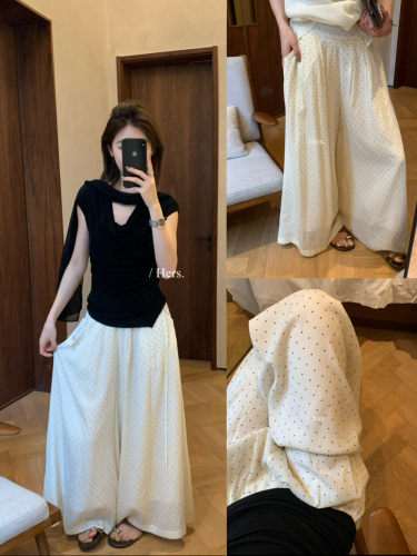 Hers绑带百搭波点飘飘休闲裤女