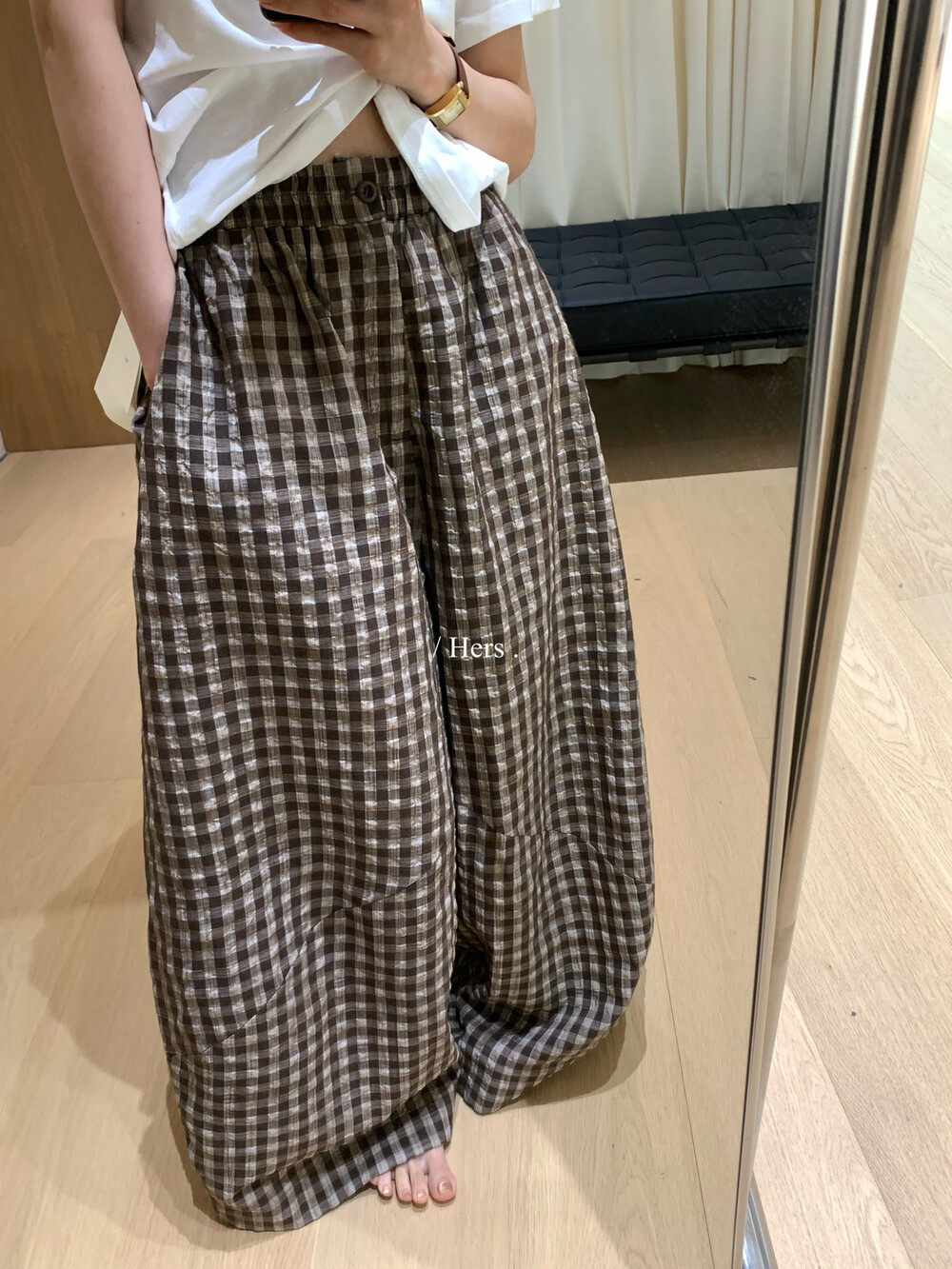 肌理感格子气球休闲阔腿裤女