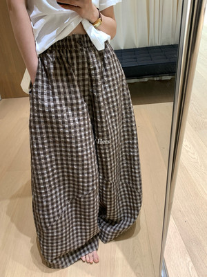 肌理感格子气球休闲阔腿裤女