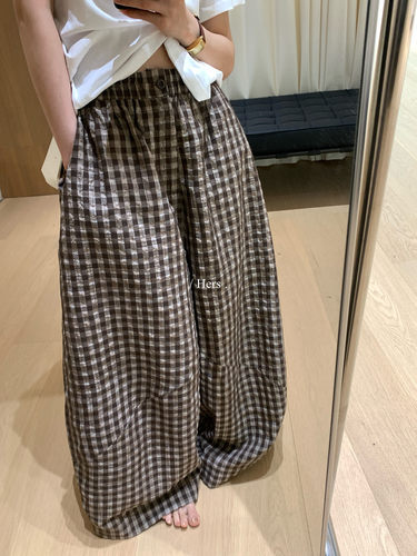 肌理感格子气球休闲阔腿裤女