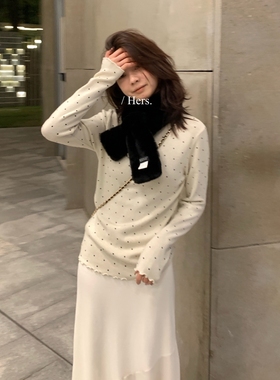 一勺甜 hers韩系木耳边波点卷边针织打底衫女2025款内搭上衣92820