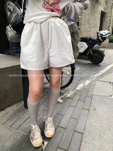 METWO 8903一条真不透白色短裤女2025夏季新款高腰宽松休闲阔腿裤