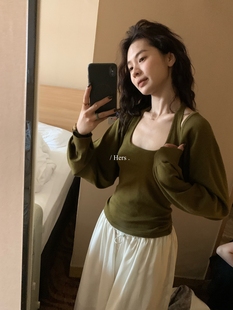 一勺甜 hers两件套针织开衫+挂脖背心套装女2025秋休闲上衣92280